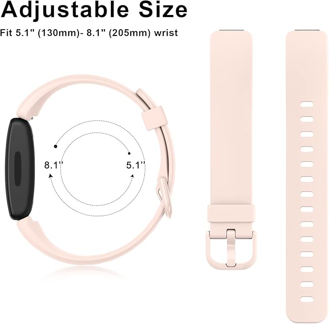 3 Pack Silicone Bands Compatible with Fitbit Inspire 2 Bands for Women Men, Adjustable Replacement Sport Wristbands Straps for Fitbit Inspire 2 / Ace 3 (Pink Sand/Gray/Black)