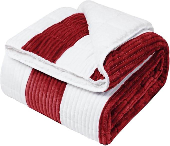 Sherpa Weighted Blanket for Adults 15lbs, 48"x72", Twin Full Size Fuzzy Heavy Throw Blanket for 120-160lbs, Microfiber Soft Thick Big Blankets Weighted Comforter Breathable Gift for Sleeping, Red