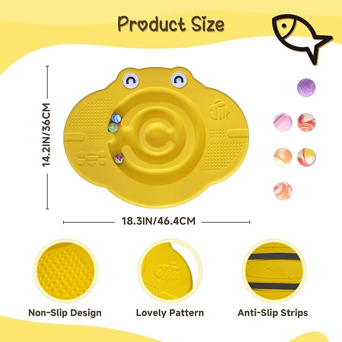 Wobble Balance Board for Kids – Yellow Frog Design with Maze Track & Balls | Dual-Sided Sensory Rocker Board | Non-Slip Tactile Surface | Supports Up to 200lbs | Perfect for Toddlers & Parent-Child Play