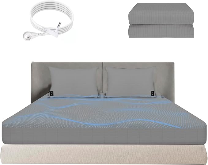 Conductive Grounding Sheet with 15ft Grounding Cord Grounding Fitted Sheet Grounded Mat with 5% Silver + 95% Organic Cotton Fiber for Better Sleep Twin Size (39"x80"x10")