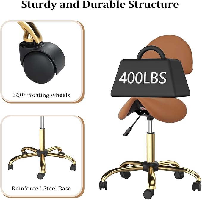 OmySalon Drafting Chair,Ergonomic Office Desk Chair with Back Support,Tall Adjustable Rolling Stool with Footrest & Thick Seat Cushion,Computer Chair (Brown Gold)
