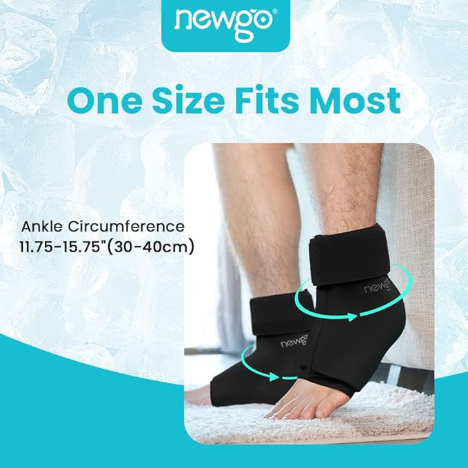 NEWGO Ankle Ice Pack for Injuries Reusable Ice & Hot Therapy, Cold Compression Ice Pack for Sprained Ankle - 2 Pack