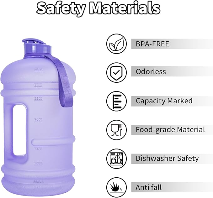 TOOFEEL 1 Gallon Water Bottle,Leakproof,Bpa Free,Dishwasher Safe,128 oz Large Water Jug wiht Handle,Travel & Camping & Sports & Gym Water Bottle For Men and Women - Matte Violet