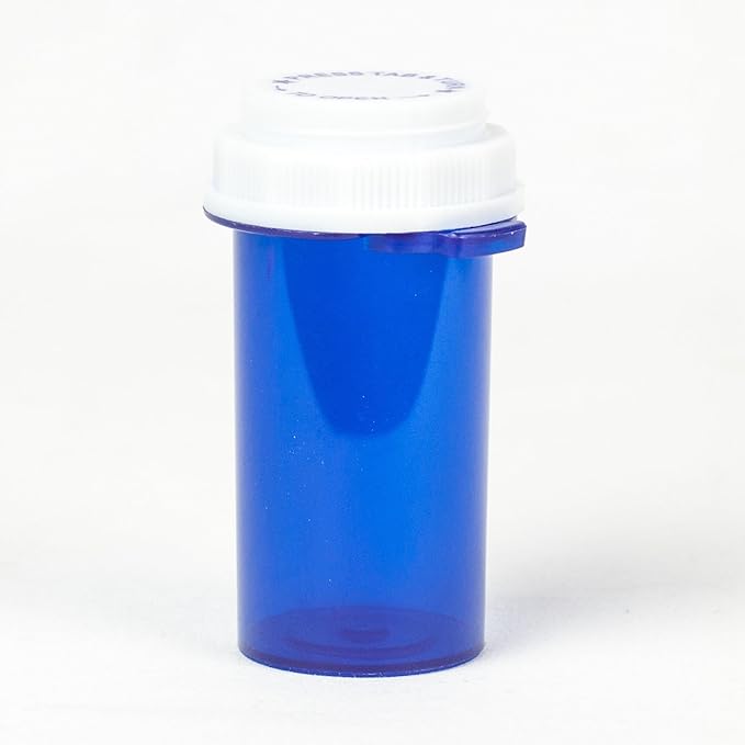 Five Star Supplies Thumb Tab Plastic Pill Bottles - Reversible Cap Easy Open & Child Resistant - Pill Container Prescription Vial - Easy Open/Push N Turn (Blue, 16 DRAM 165 ct.)
