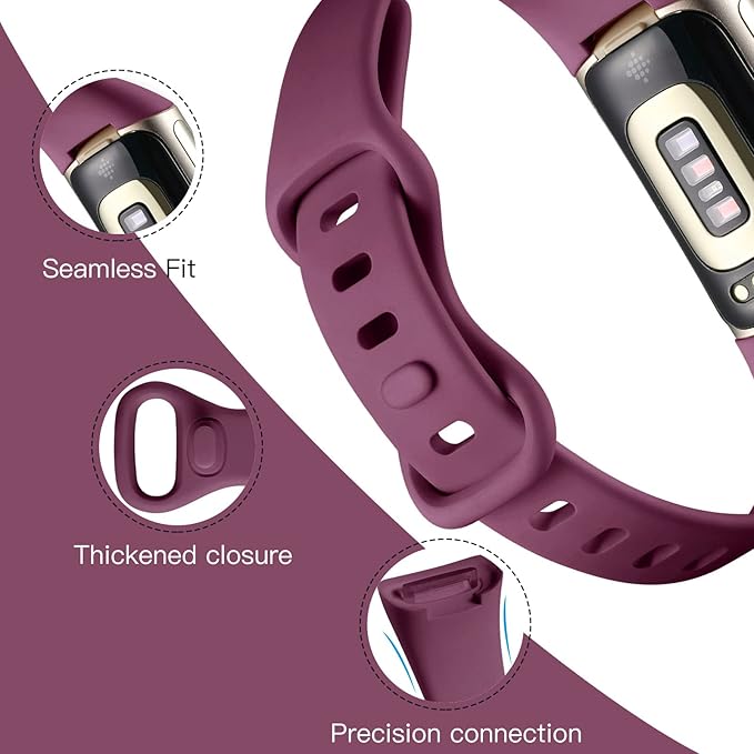 Maledan Compatible with Fitbit Charge 5 Bands Women Men, Soft Silicone Breathable Sport Replacement Accessories Slim Strap for Fitbit Charge 5/6 Advanced Fitness Tracker, 3 Pack Black/Pink/Winered