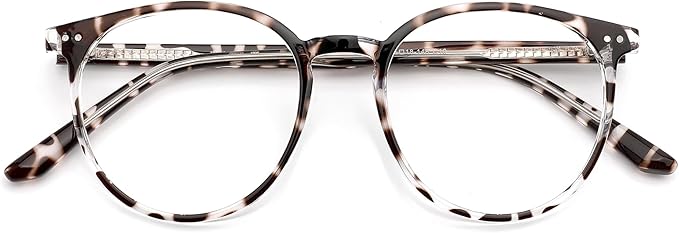 Blue Light Blocking Glasses for Women and Men, Round Frame Computer Gaming Anti Eyestrain & UV Glare RF6213 (Leopard)