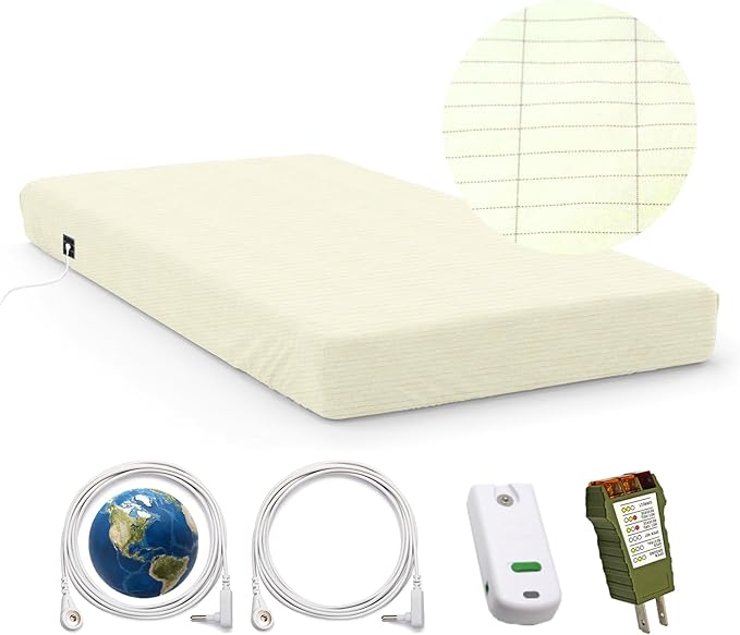 Grounding Fitted Sheet Kit Twin XL Size 15" Deep Pocket Earthing Fitted Bottom Sheet + Earthing Product Tester + U.S. Outlet Checker