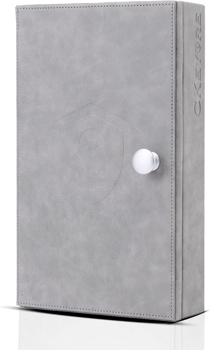 CKEYURE Premium XL PU Leather Faraday Box for Car Keys Wall Mount | Anti Theft Faraday Key Fob Protector | Faraday Cage | Car Key Holder | RFID Key Box | Key fob Signal Blocker (Grey)