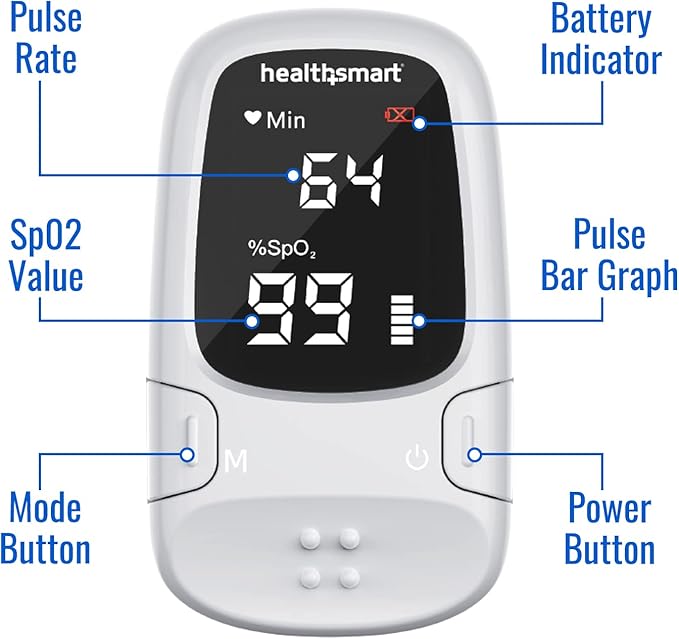 HealthSmart Digital Fingertip Sport Pulse Oximeter, Fast Results, Clinically Accurate, Easy-To-Read LED Display, Auto-Shutoff