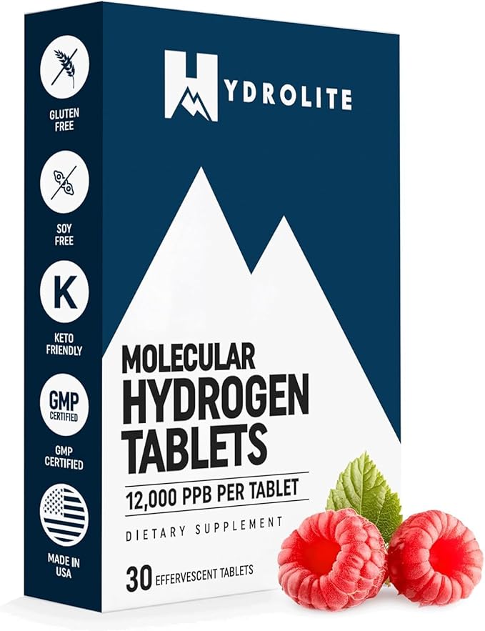 HydroLite Molecular Hydrogen Tablets for Drinking Water with Magnesium | Highest Concentration H2 12,000 PPB | Energy Booster, Enhance Performance & Recovery | Made in USA, 30 Tablets (Raspberry)