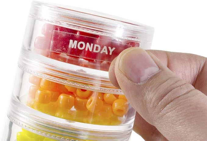 GMS Small 7 Day Stack-able Pill Organizer Case for Medication, Vitamins, and Supplements with 7 Lids - one for Each Portable and Removable Container (Clear)