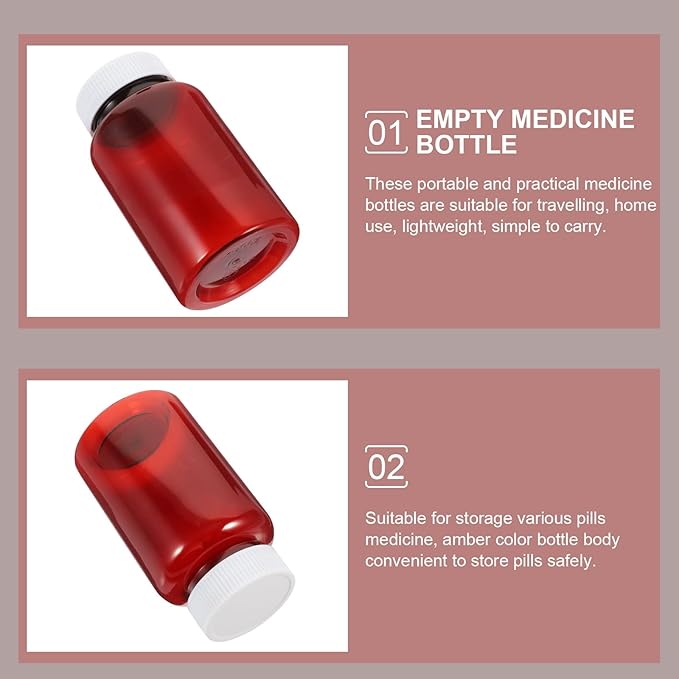 Baluue 12-Pack Amber Empty Pill Bottles with Sealed Caps 3.34 Inch Travel Size Medicine Storage Containers for Pills Organizers and Medication Storage