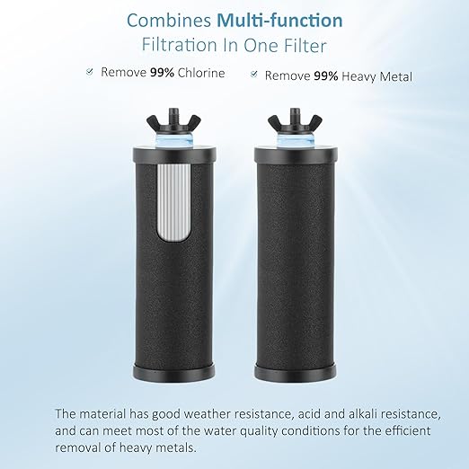2.25G Ultra-Filtration Gravity Water Filter System，304 Stainless Steel Countertop System with 2 Carbon Filters and Stand ，NSF/ANSI 42 Certification，Reduce 99.9% Chlorine