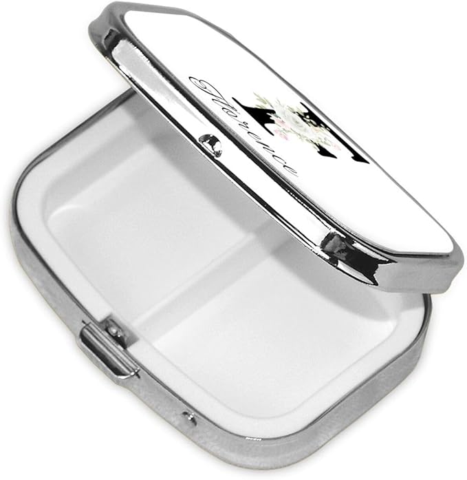 Custom Pill Box Personalized Square Small Pill Case with Mirror Add Your Photo Text Logo Name Decorative 2 Compartment Portable Metal Medicine Container Vitamin Organizer for Pocket Purse Travel (F)
