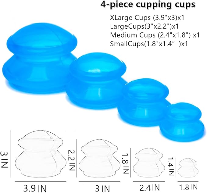 4 Size Silicone Cupping Therapy Sets- Cupping Therapy Professional Studio and Home Use Cupping Set, Stronger Suction Best for Myofascial Massage, Muscle, Nerve, Joint Pain