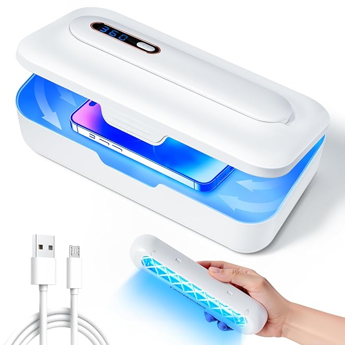 Nail Tool Sterilizer Box - Portable Recharging Nail Tool Cleaner Box Container Plastic Sterilizer Machine for Nail Tools,Tweezers,Hair Salon,Tattoo,Jewelry, Phone (White)