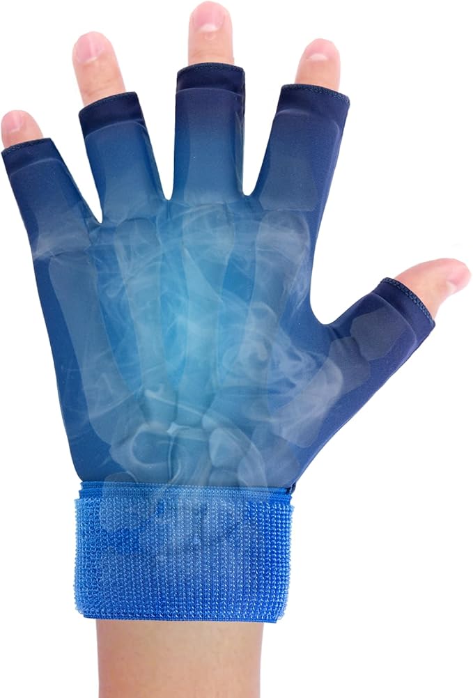 Finger Arthritis Compression Hand Ice Pack Gloves for Pain Relief, Blue Adjustable Wrist Ice Pack for Hot & Cold Therapies, Reusable Gel Finger Ice Glove Sleeve for Tendinitis, Carpal Tunnel