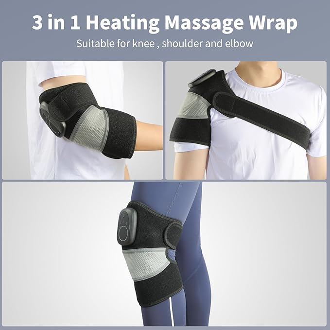 Red Light Therapy Knee Massager with Heat for Arthritis Pain Relief, Cordless 3 in 1 Knee Shoulder Elbow Massage Brace Rechargeable for Relaxation & Fatigue Recovery