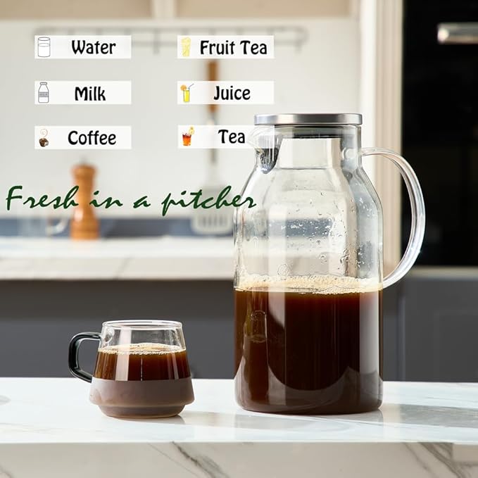 Karafu 95 Ounces/2.8 Liter Glass Pitcher with Lid, Wide Mouth Heat Resistant Water Jug for Hot/Cold Water, Ice tea and Juice Beverage