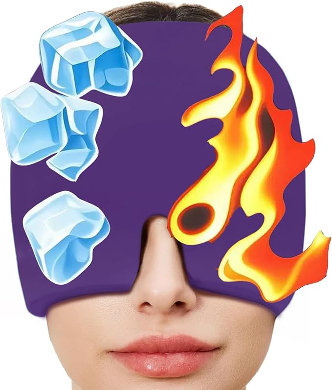 Valentines Day Migraine Relief Cap Gifts for Her Him,Headache Relief Cap Ice Pack Mask,Cold Eye Face Hat Cooling Gel Head Wrap for Tension,Stress,Hangover Gifts for Women Men Mom-Purple