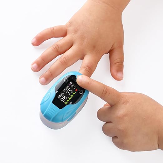 Pulse Oximeter for Kids, Pediatric Oxygen Monitor Fingertip(2+), Alarm and Brightness Ajustable