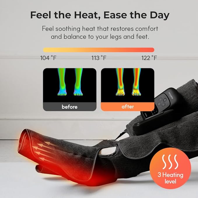 HuBDIC HubiCare Cordless Calf and Feet Massager with Heat and Air Compression for Circulation and Pain Relief, 5 Modes with 5 Intensities, Reduce Swelling, Muscles Relaxation Device (Black)
