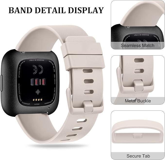 Mugust Sport Bands Compatible with Fitbit Versa 2 / Fitbit Versa/Versa Lite/Versa SE, Classic Soft Silicone Replacement Wristbands Straps for Fitbit Versa 2 Smart Watch Women Men (Small,Starlight)