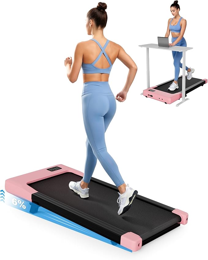 DeerRun Walking Pad Under Desk Treadmill with Incline, Quiet & Space-Saving Design for Home Office, 300 lbs Capacity, 0.6-3.8 MPH, App & Remote Control