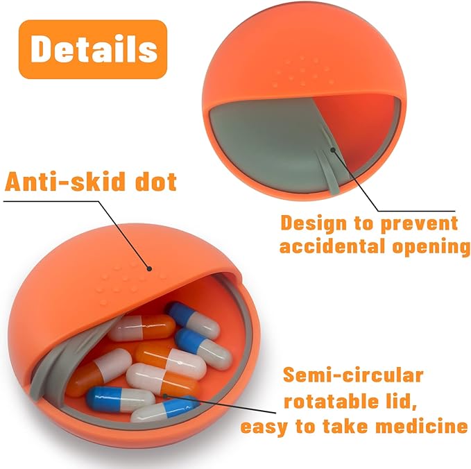 INVODA Travel Pill Organizer Cute Round Pill Box for Purse Compact Medicine Container for Pills, Fish Oil, Vitamins & Supplements