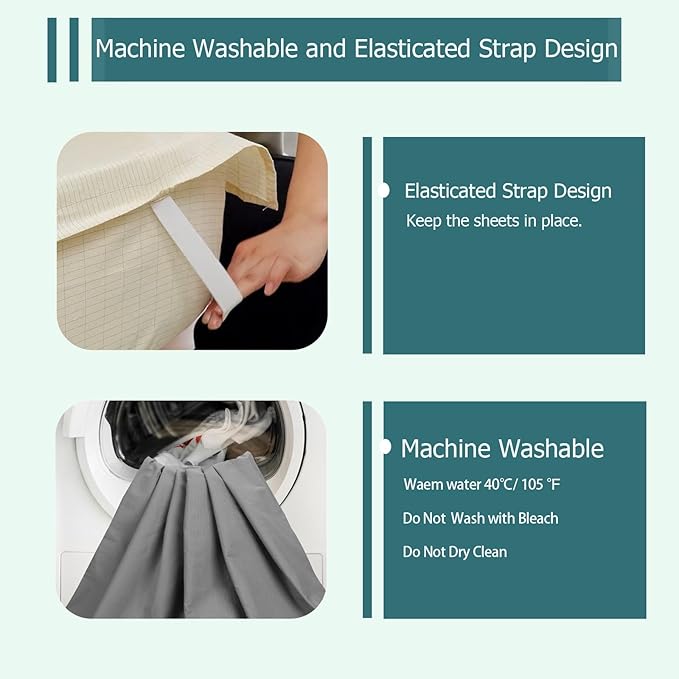 RIQINXIN Grounding Sheets Grounding Mat for Improved Sleep Grounding Bed Sheet 10% Pure Conductive Silver 90% Cotton Reduce Pain Anxiety Stress 39x80in White