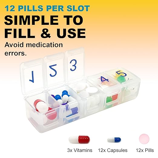 e-Pill Daily 5 Times A Day Pill Organizer, Vitamin and Medicine Pill Box - Clear