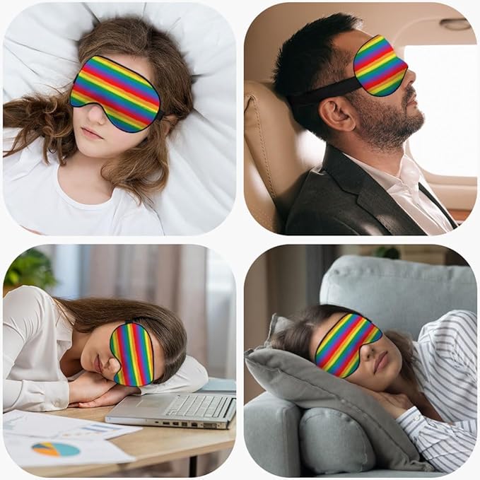 Rainbow Striped Sleep Eye Mask LGBT Flag Color Stripes Art Silk Eye Mask Sleeping Soft Eye Shade Cover for Men Women Boy Girl Airplane Travel with Elastic Strap