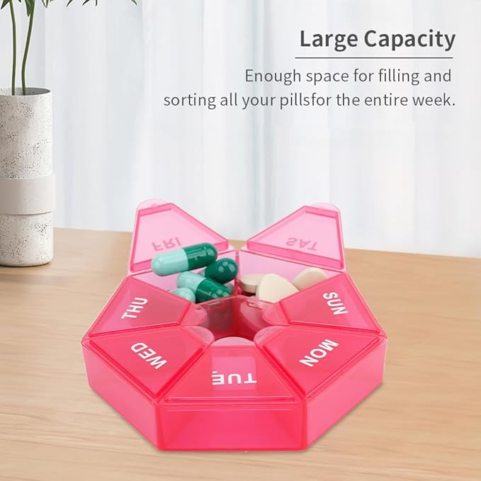 Pill Organizer, 2 Pack Pill Box, Small Pill Case,Medicine Pill Organizer 1 Time a Day, Weekly Pill Organizer, Pill Container, Pill Holder, Daily Pill Organizer Travel Pill Organizer 7 Day(Red&White)