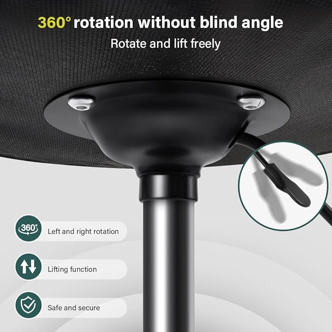Black Square Minimalist Swivel Stool with Wheel for Work SPA Shop Massage Height-Adjustable and Cost-Effective Rolling Stool Chair with Back