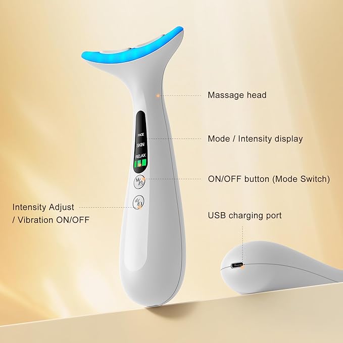 Facial and Neck Massager for Face, Neck - Skin Lifting & Firming - Wrinkle & Dark Circle Reducer - at Home Skin Care Face Sculpting Tool and Neck Massager-Milky White