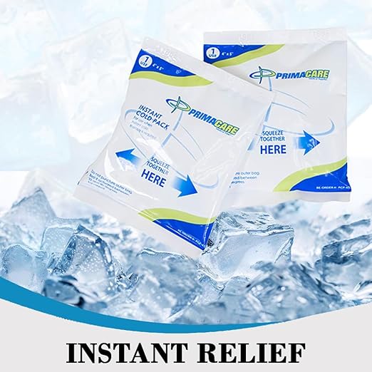 Primacare PCP-45 Instant Cold Packs (4” x 5”) – 24 Disposable Ice Packs with Non-Woven Covers for Pain Relief, Swelling, Inflammation, Sprains, Toothaches, First Aid, for Athletes & Outdoor Activities