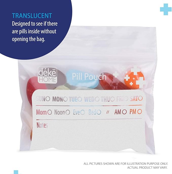 Deke Home - 250 Pack Clear Resealable Pill Bags (4x2.75 in), Travel Medicine Pouches with Write-On Label, BPA-Free Disposable Pill Organizer for Medications, Vitamins & Supplements