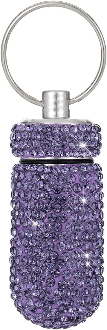 3PCS Bling Crystal Rhinestone Portable Pill Case Pill Container Waterproof Pill Holder with Keychain Glitter Travel Pill Box Small Medicine Dispenser Bottle Storage for Outdoor Camping Travel,7