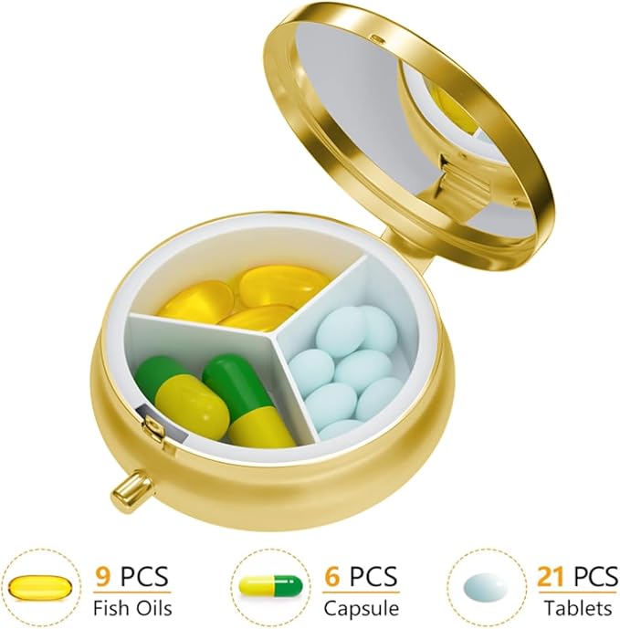 Small Pill Box for Purse Pocket, Personalized Small Pill Case 3 Compartment, Monogrammed Cute Pill Organizer, Gift for Women Teen Girls, Travel Mini Jewelry Box,Earring Holder Organizer