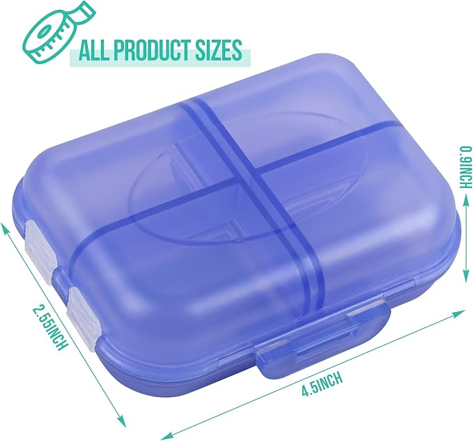 Travel Pill Organizer Small 8 Grid Compartments Pill Holder Box - Portable Medicine Container Case - Daily Weekly Medication Organizer