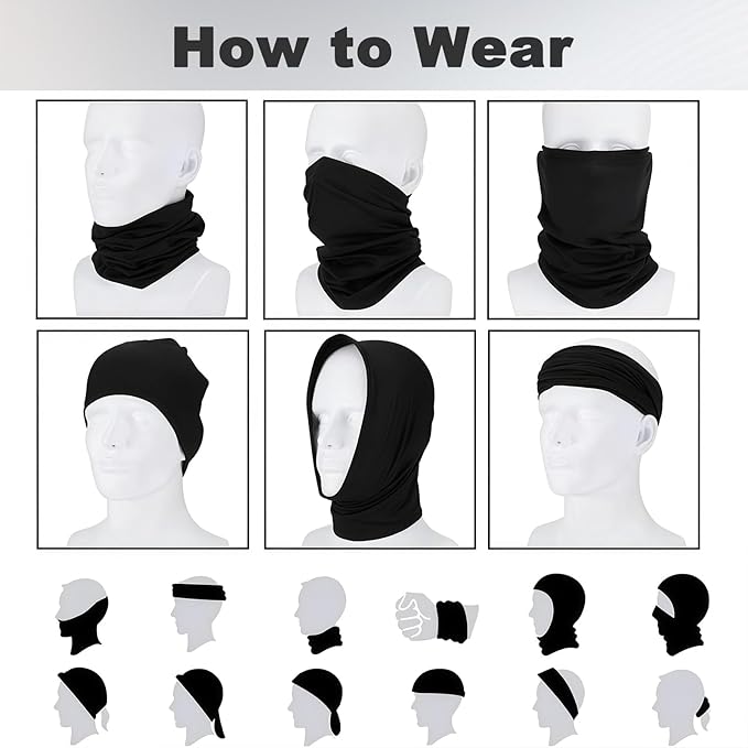 Faraday Gaiter Shielding Scarf Shields 5G WiFi Bluetooth with Silver Fabric Protective Scarf Faraday Hood Protects Brain Face Neck Black
