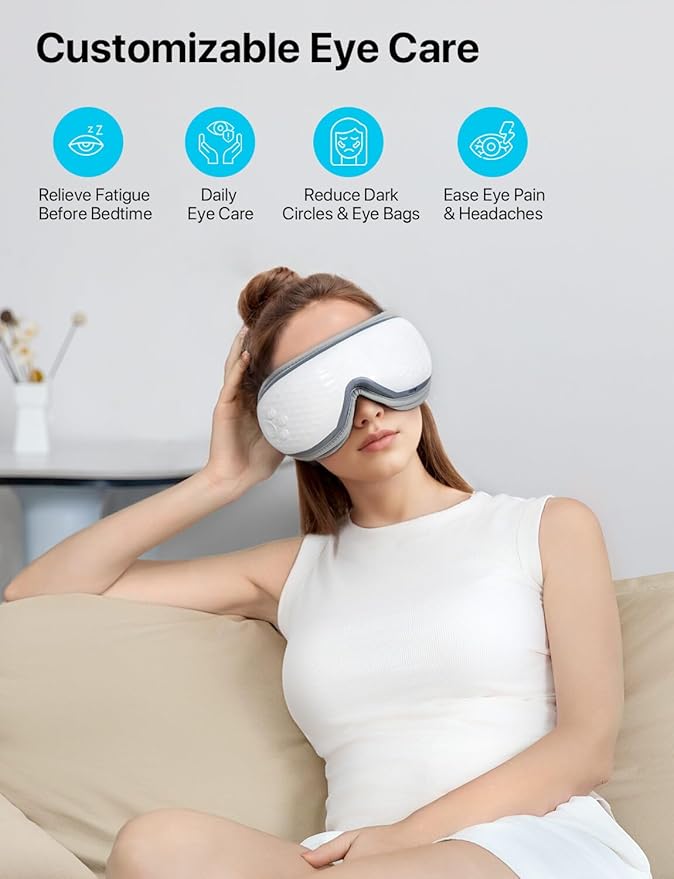 ALLJOY Eye Massager with Heat, Mothers Day Gifts for Women Men, Bluetooth Music Sleep Mask for Migraine Relief,Eye Strain, Dark Circles & Dry Eyes