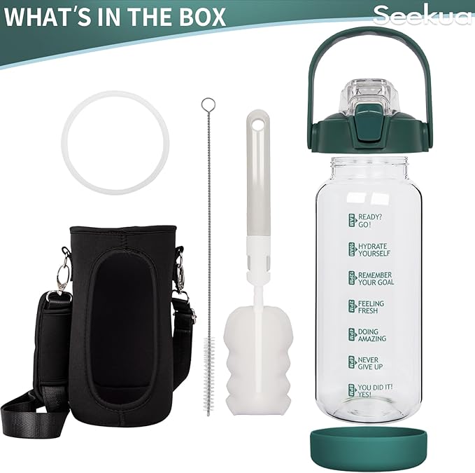 48 oz Glass Water Bottle with Straw and Time Marker, Large Motivational Borosilicate Glass Drinking Bottle with Silicone Boot and Sleeve
