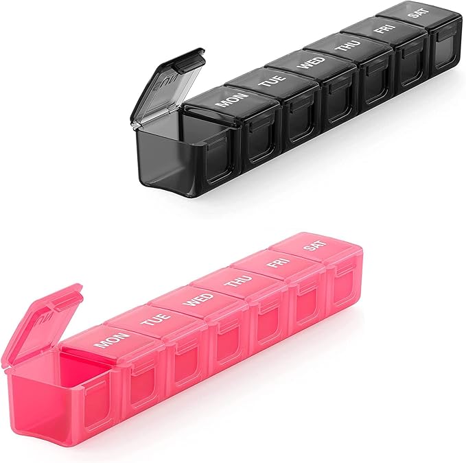 2 Pack Extra Large Pill Organizer, Sukuos Weekly Pill Box, Pill Case, Medicine Organizer for Vitamins, Fish Oils or Supplements