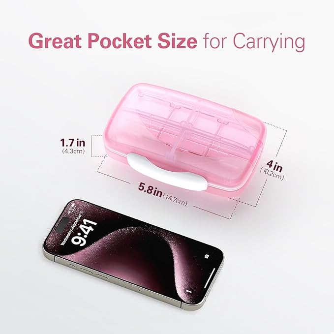 Barhon Large Pill Organizer with 8 Compartments, Large Pocket Pharmacy Travel Pill Box Moisture-Proof, Portable Vitamin Organizer for Fish Oil & Supplements (Pink)