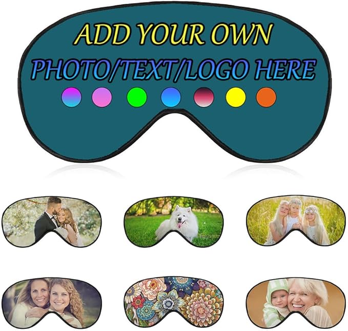 Personalized Eye Mask, Custom Eyeshade Blindfold Add Your Design Image Text Customized Eye Cover with Adjustable Strap for Sleeping Travel Work Naps Blocks Light, Blue Green