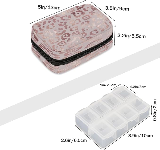 Animal Paw Print Rose Pill Case Travel Pill Organizer Weekly 7 Day Portable with Zipper Medicine Box Pill Case for Vitamins, Birth Control,Fish Oils,Medication, Supplements