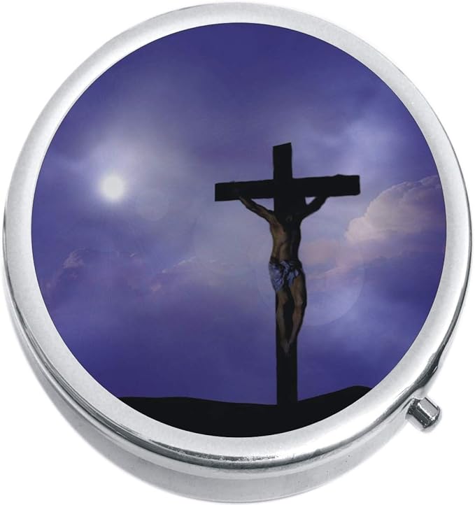 Jesus on Cross Medicine Vitamin Compact Pill Box