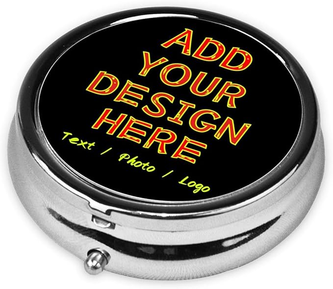 Custom Pill Box Personalized Round Small Pill Case with Mirror Add Your Photo Text Logo Name Decorative 3 Compartment Portable Metal Medicine Container Vitamin Organizer for Pocket Purse Travel