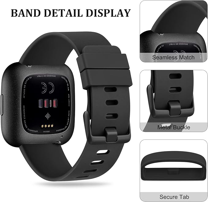 Mugust Sport Bands Compatible with Fitbit Versa 2 / Fitbit Versa/Versa Lite/Versa SE, Classic Soft Silicone Replacement Wristbands Straps for Fitbit Versa 2 Smart Watch Women Men (Large,Black)